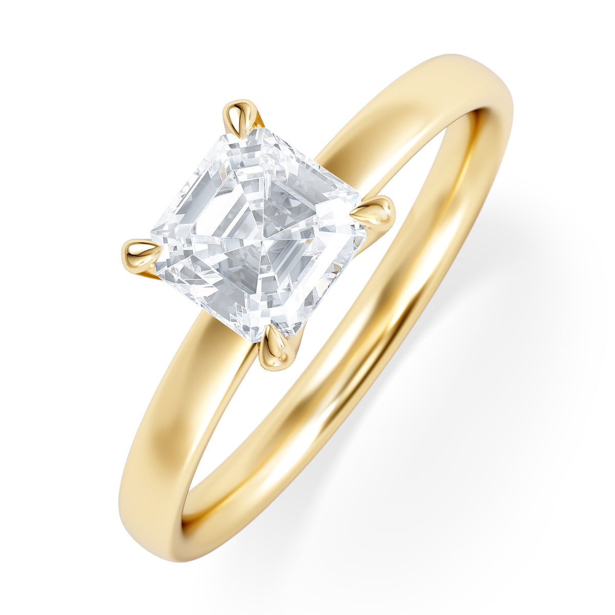 Origin 1.00ct Asscher Cut Lab Diamond Solitaire Engagement Ring in 18K Yellow Gold