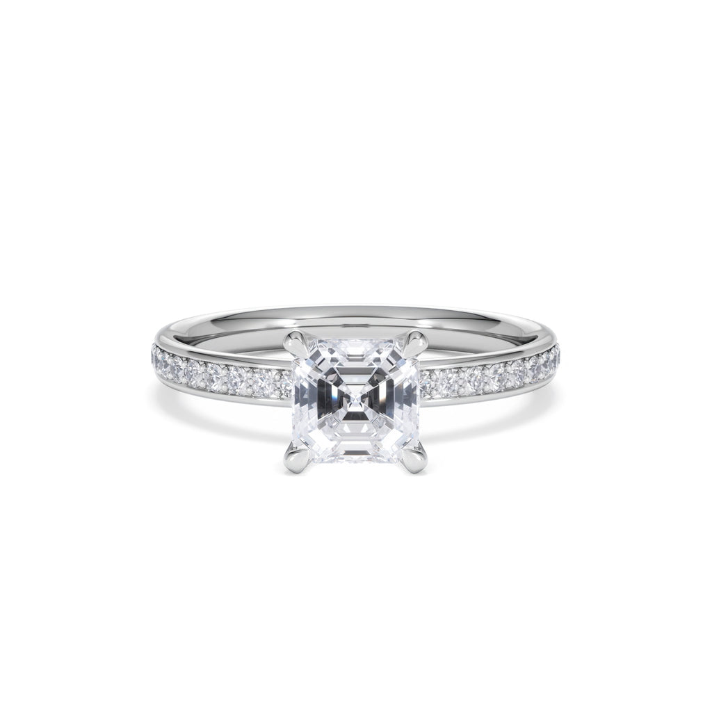 Origin 1.25ct Asscher Cut Lab Diamond Solitaire Engagement Ring with Side Stones in Platinum