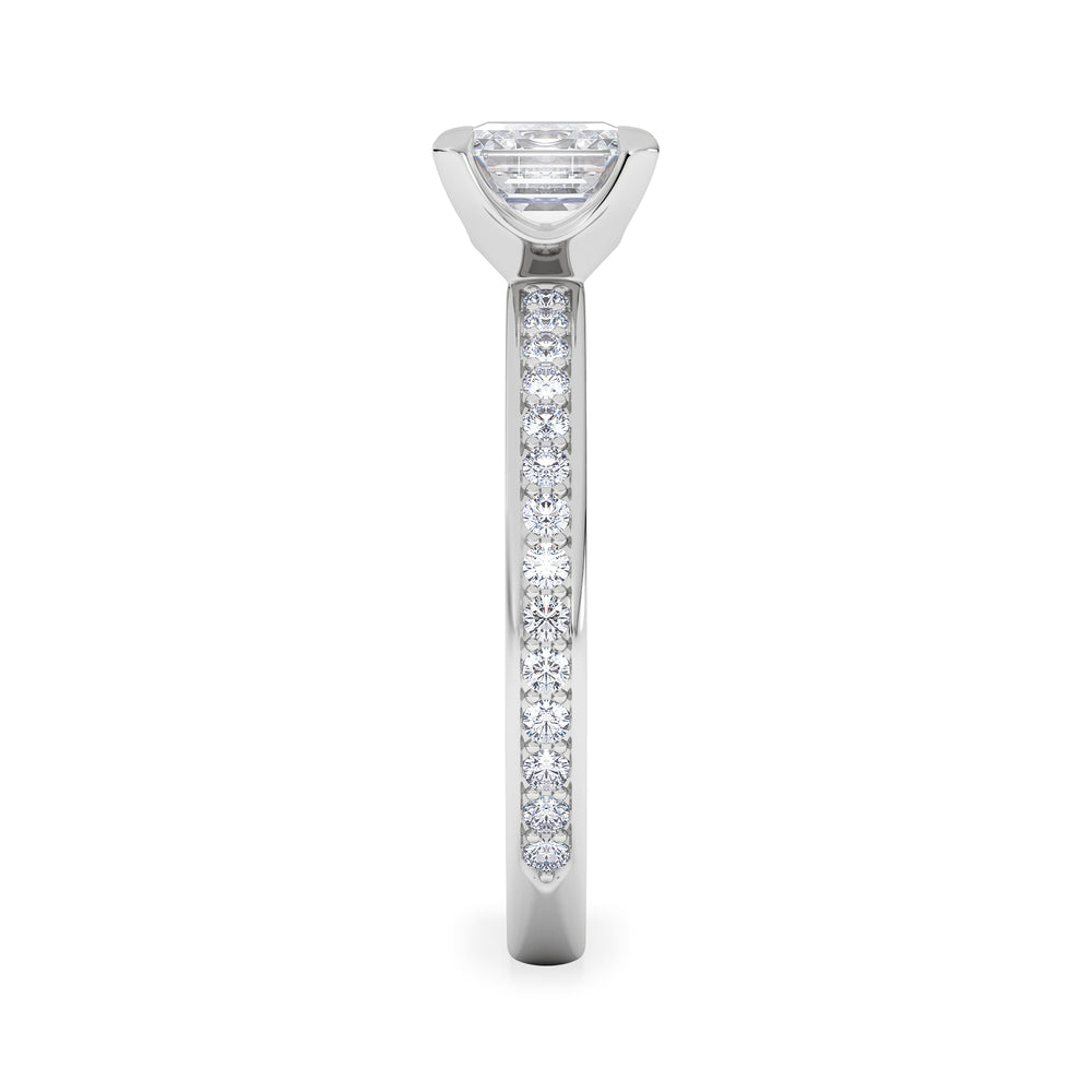 Origin 1.25ct Asscher Cut Lab Diamond Solitaire Engagement Ring with Side Stones in 18K White Gold