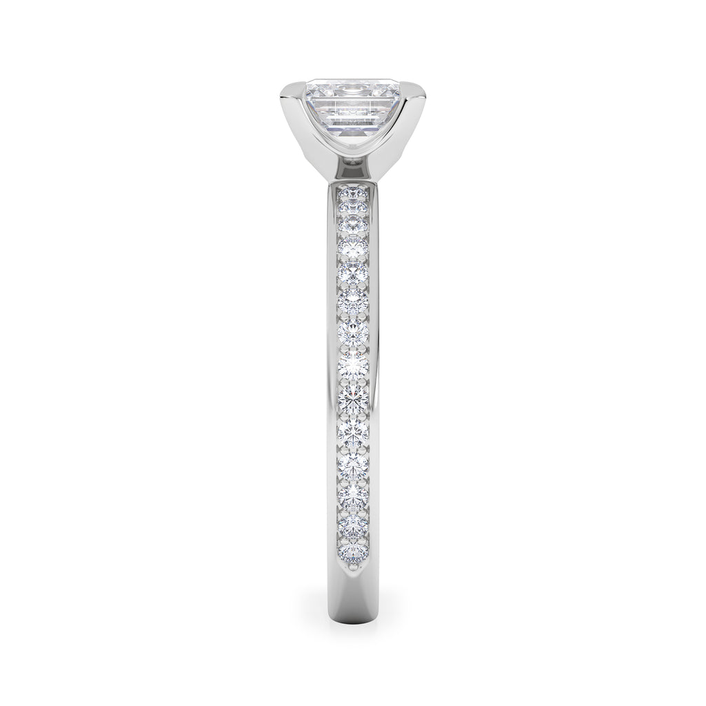 Origin 1.25ct Asscher Cut Lab Diamond Solitaire Engagement Ring with Side Stones in 18K White Gold