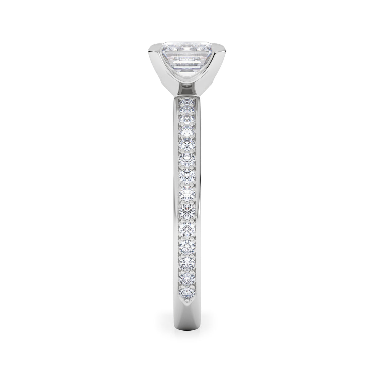 Origin 1.25ct Asscher Cut Lab Diamond Solitaire Engagement Ring with Side Stones in 18K White Gold