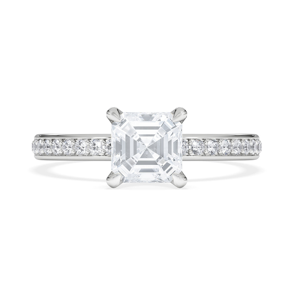 Origin 1.25ct Asscher Cut Lab Diamond Solitaire Engagement Ring with Side Stones in Platinum