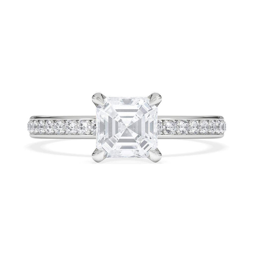 Origin 1.25ct Asscher Cut Lab Diamond Solitaire Engagement Ring with Side Stones in 18K White Gold