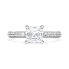Origin 1.25ct Asscher Cut Lab Diamond Solitaire Engagement Ring with Side Stones in 18K White Gold