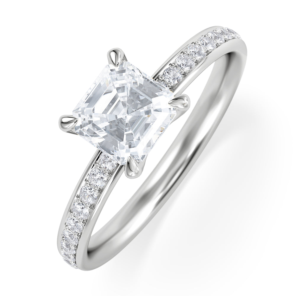 Origin 1.25ct Asscher Cut Lab Diamond Solitaire Engagement Ring with Side Stones in Platinum