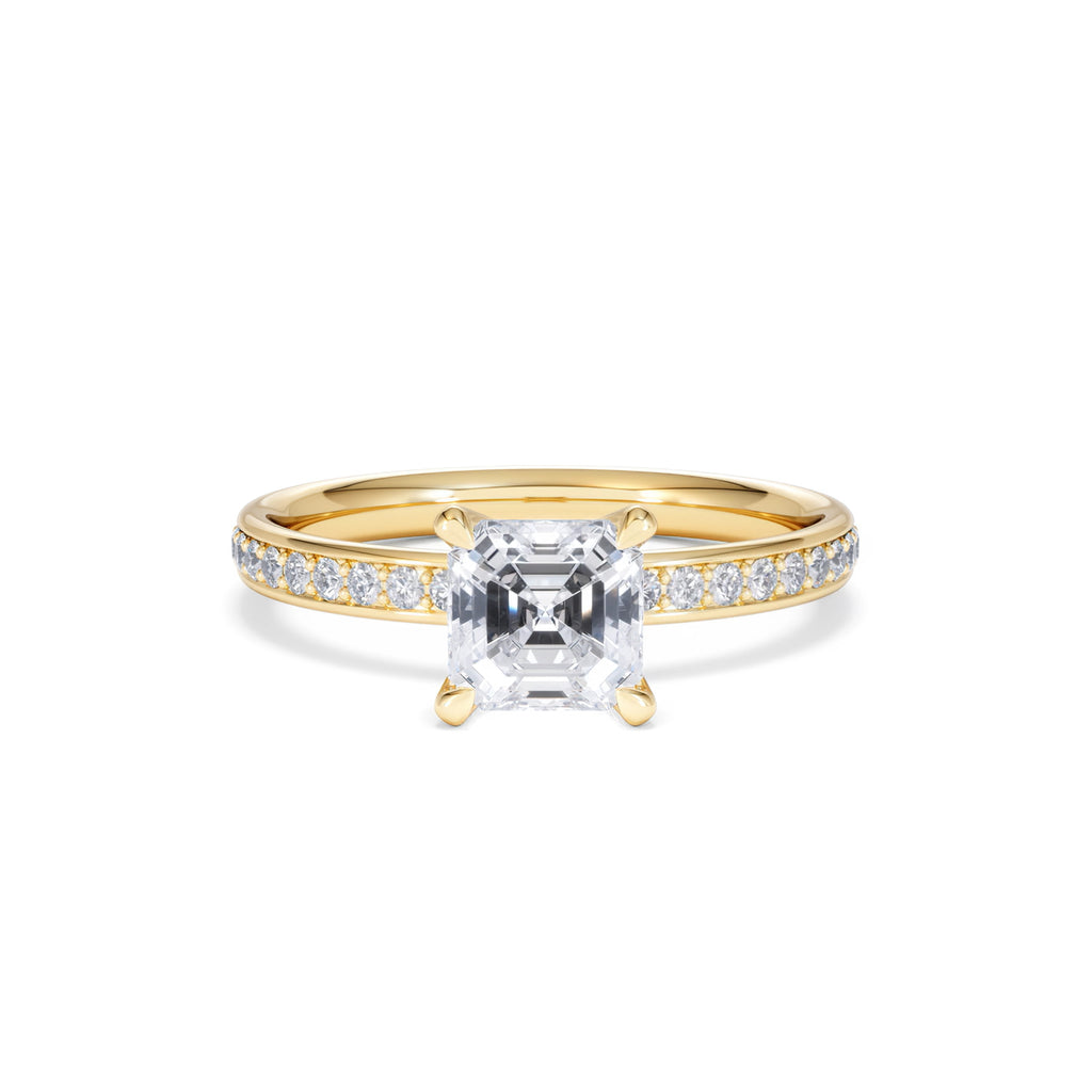 Origin 1.25ct Asscher Cut Lab Diamond Solitaire Engagement Ring with Side Stones in 18K Yellow Gold