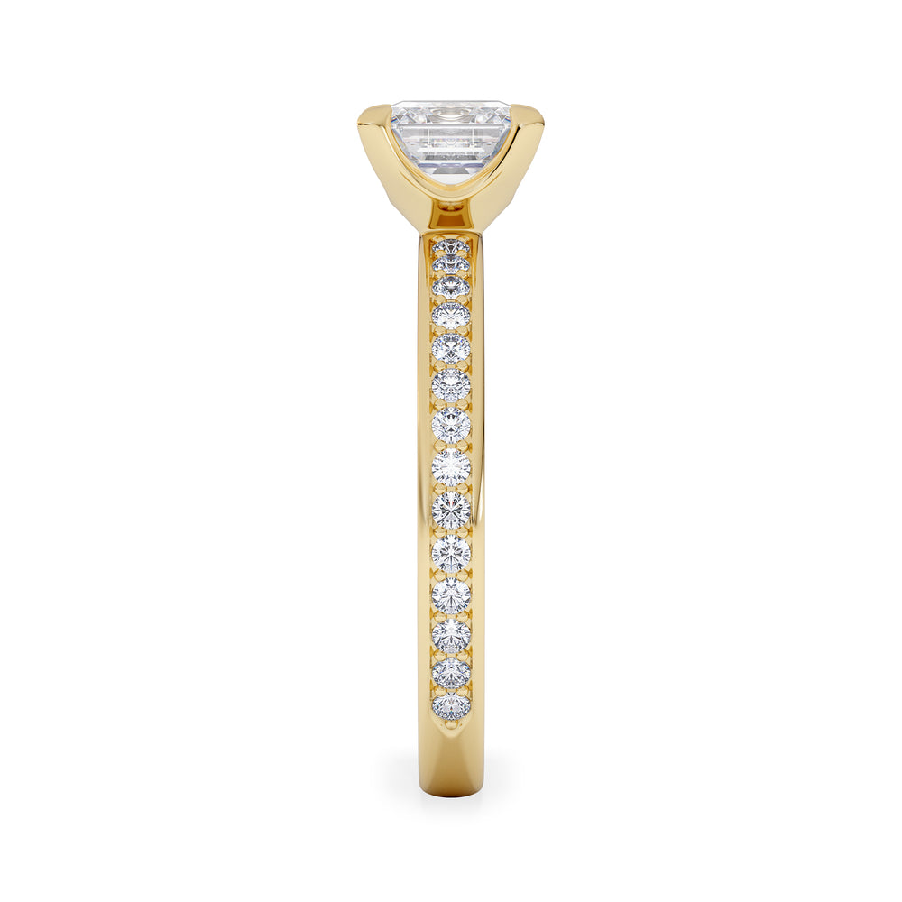 Origin 1.25ct Asscher Cut Lab Diamond Solitaire Engagement Ring with Side Stones in 18K Yellow Gold