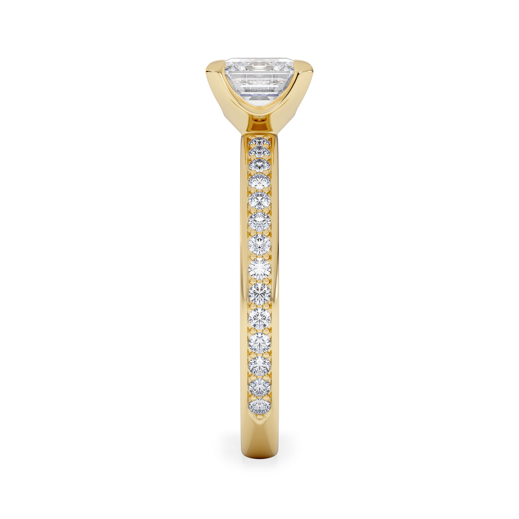 Origin 1.25ct Asscher Cut Lab Diamond Solitaire Engagement Ring with Side Stones in 18K Yellow Gold