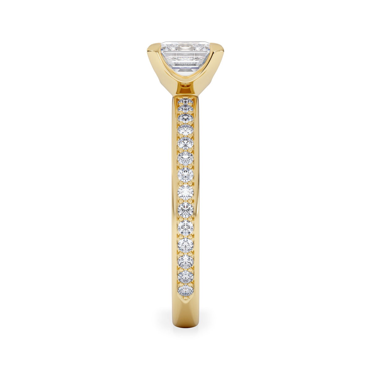 Origin 1.25ct Asscher Cut Lab Diamond Solitaire Engagement Ring with Side Stones in 18K Yellow Gold