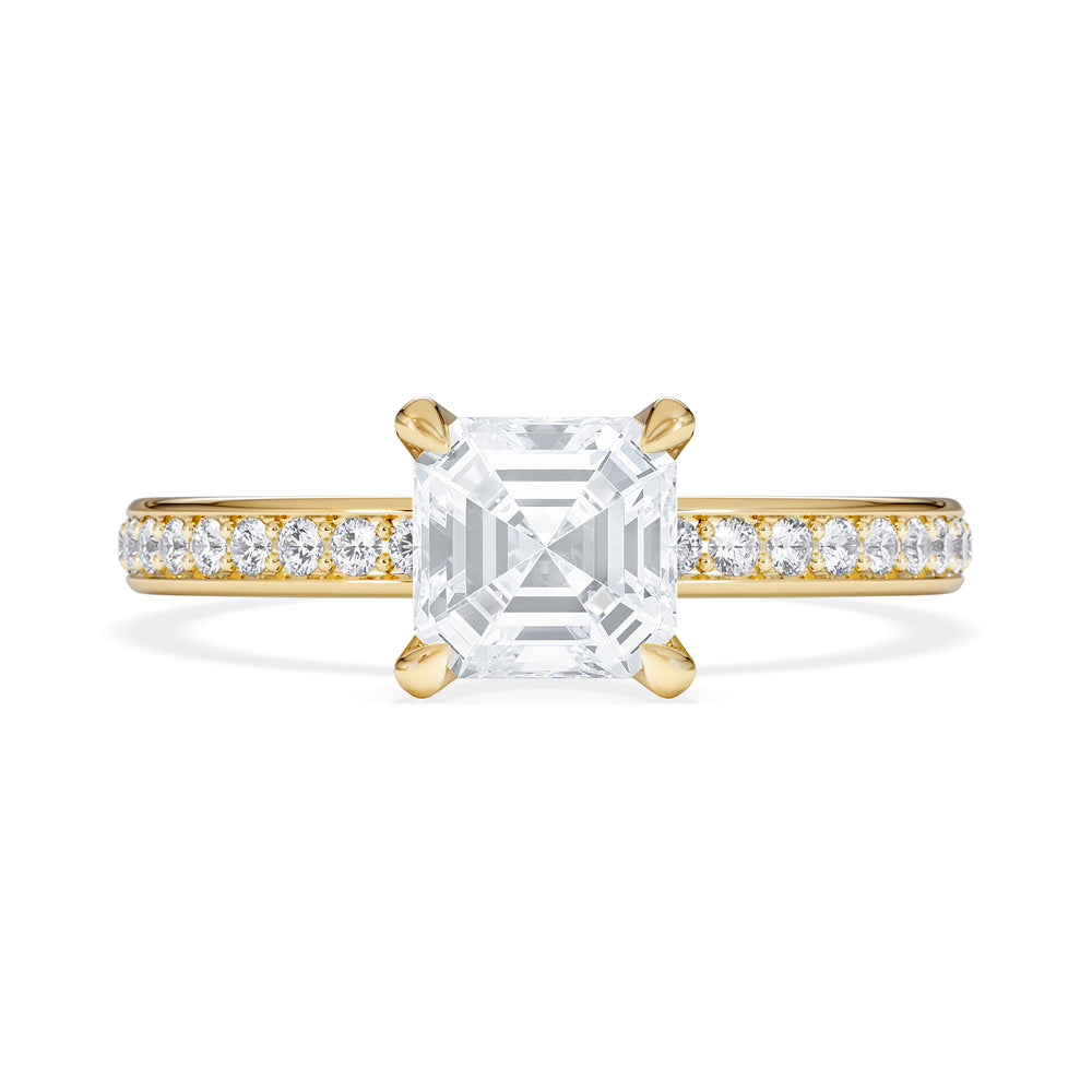 Origin 1.25ct Asscher Cut Lab Diamond Solitaire Engagement Ring with Side Stones in 18K Yellow Gold