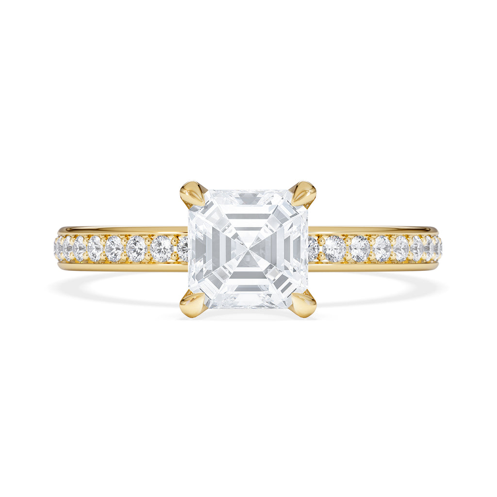 Origin 1.25ct Asscher Cut Lab Diamond Solitaire Engagement Ring with Side Stones in 18K Yellow Gold