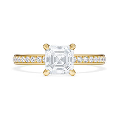 Origin 1.25ct Asscher Cut Lab Diamond Solitaire Engagement Ring with Side Stones in 18K Yellow Gold