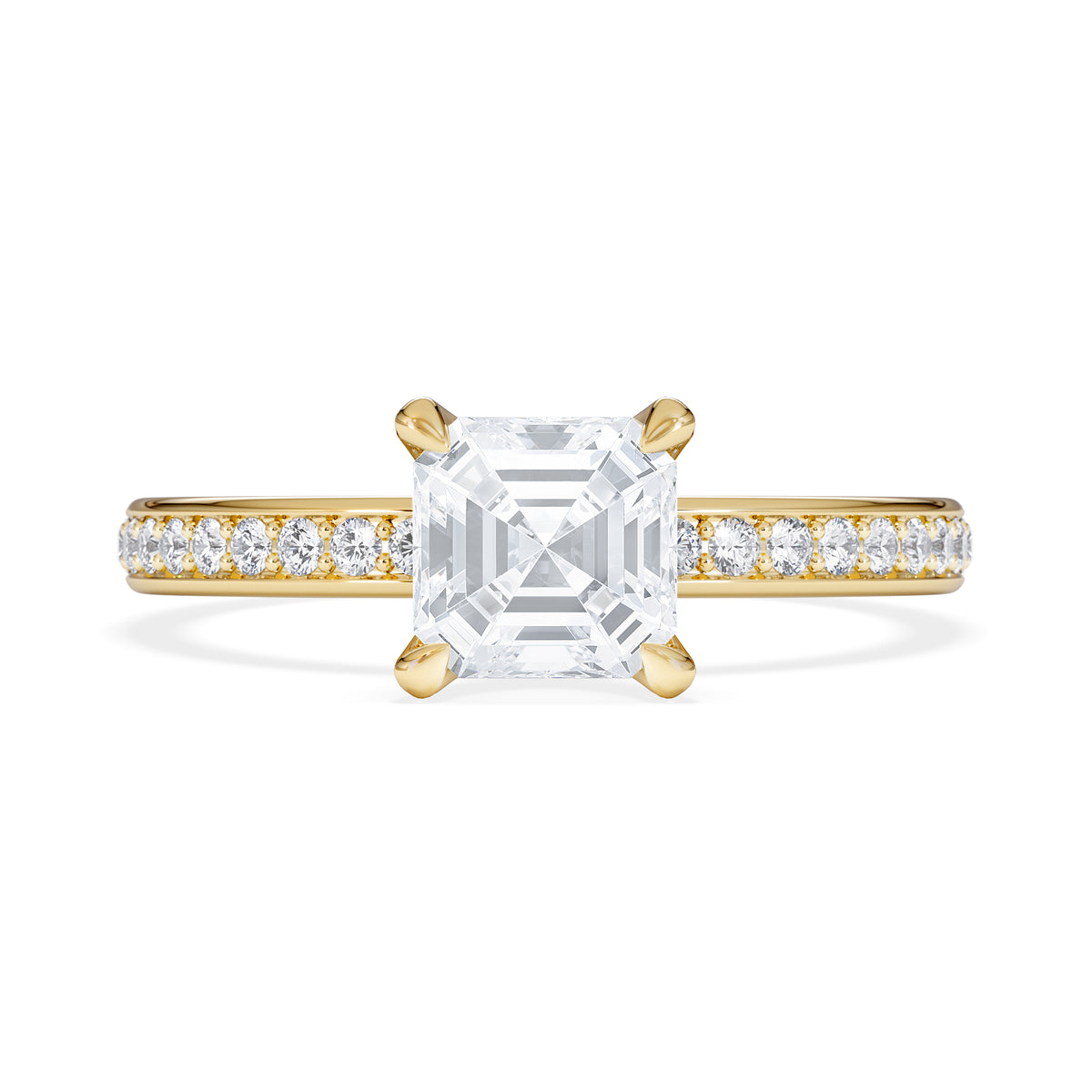Origin 1.25ct Asscher Cut Lab Diamond Solitaire Engagement Ring with Side Stones in 18K Yellow Gold