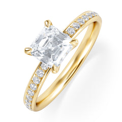 Origin 1.25ct Asscher Cut Lab Diamond Solitaire Engagement Ring with Side Stones in 18K Yellow Gold