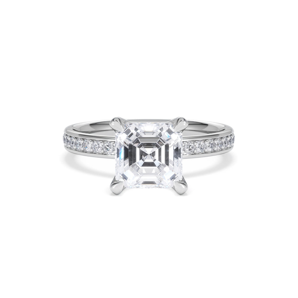 Origin 2.25ct Asscher Cut Lab Diamond Solitaire Engagement Ring with Side Stones in 18K White Gold