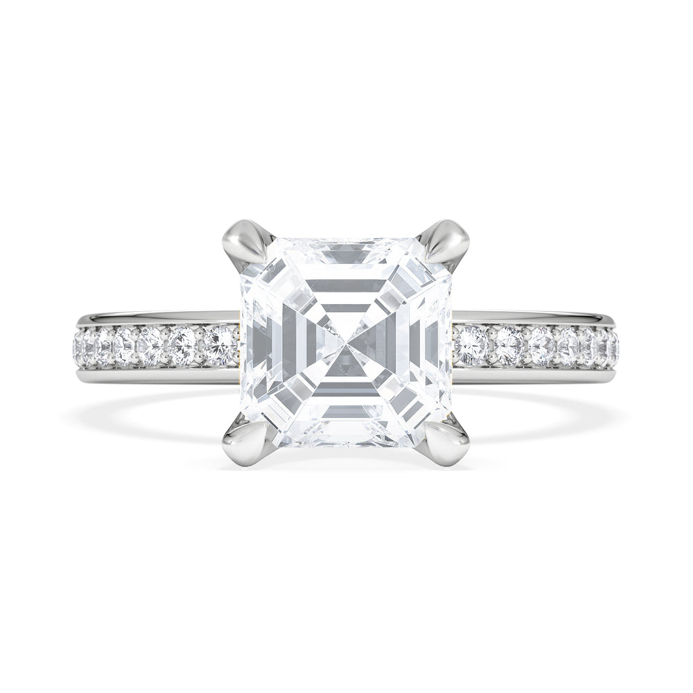 Origin 2.25ct Asscher Cut Lab Diamond Solitaire Engagement Ring with Side Stones in Platinum