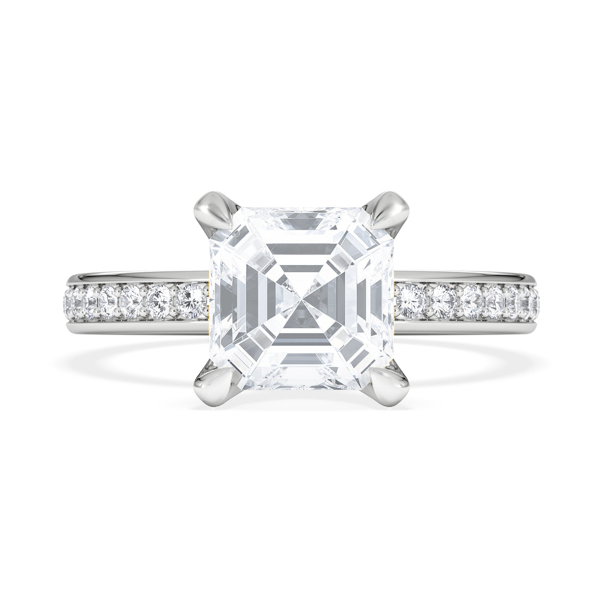 Origin 2.25ct Asscher Cut Lab Diamond Solitaire Engagement Ring with Side Stones in Platinum