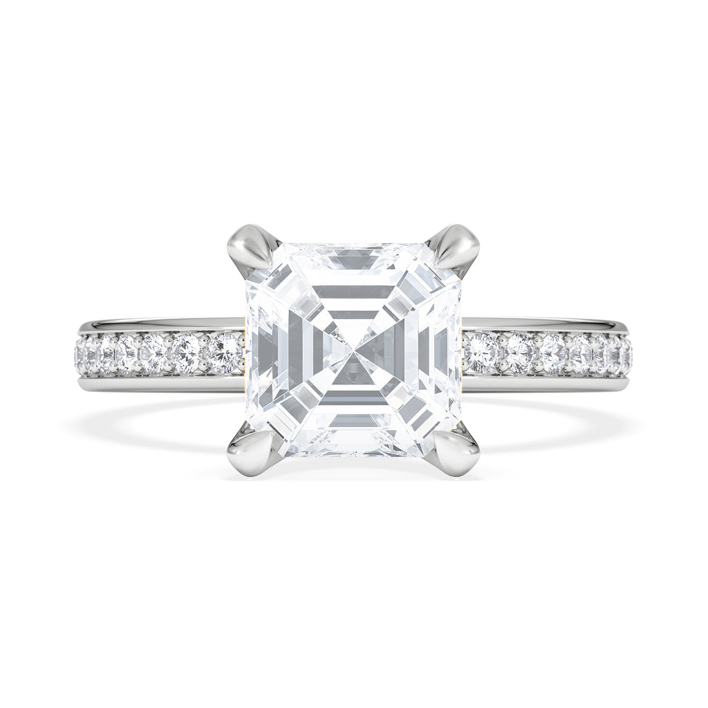 Origin 2.25ct Asscher Cut Lab Diamond Solitaire Engagement Ring with Side Stones in 18K White Gold
