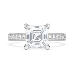 Origin 2.25ct Asscher Cut Lab Diamond Solitaire Engagement Ring with Side Stones in 18K White Gold