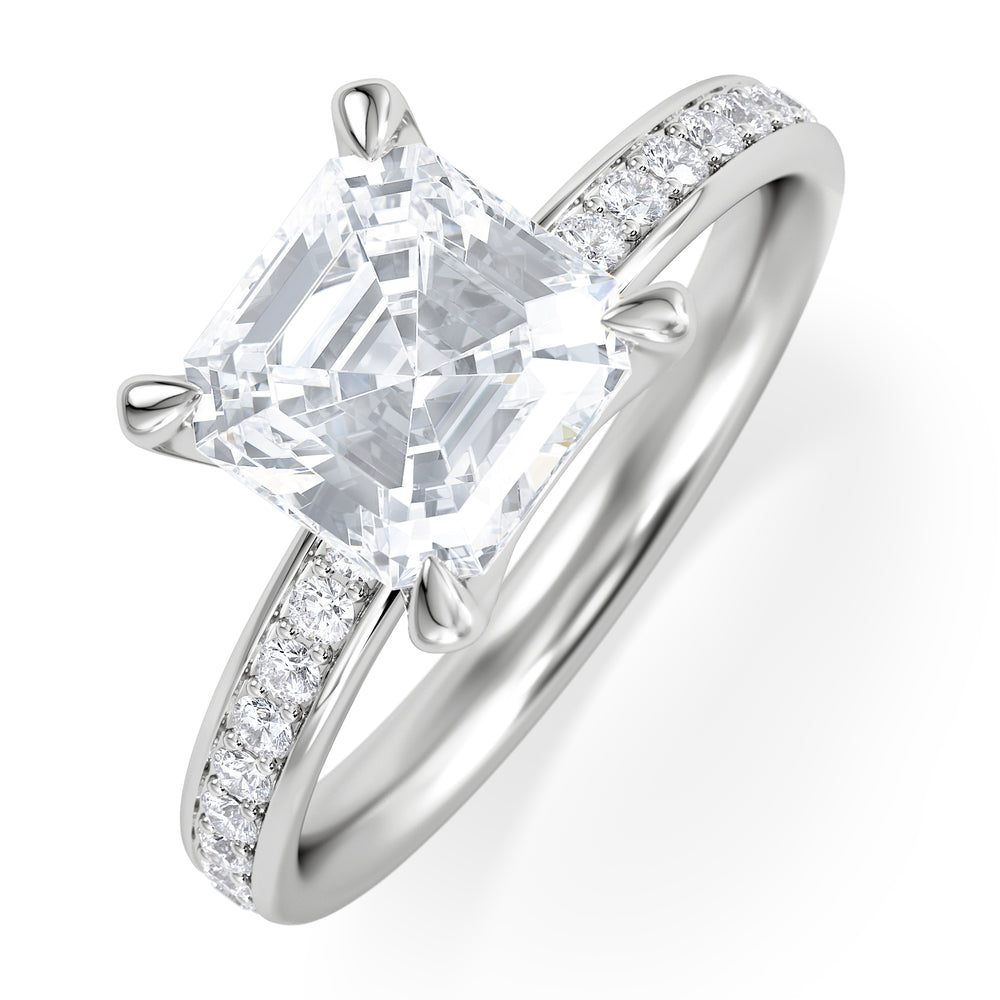 Origin 2.25ct Asscher Cut Lab Diamond Solitaire Engagement Ring with Side Stones in 18K White Gold