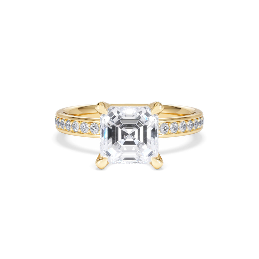 Origin 2.25ct Asscher Cut Lab Diamond Solitaire Engagement Ring with Side Stones in 18K Yellow Gold