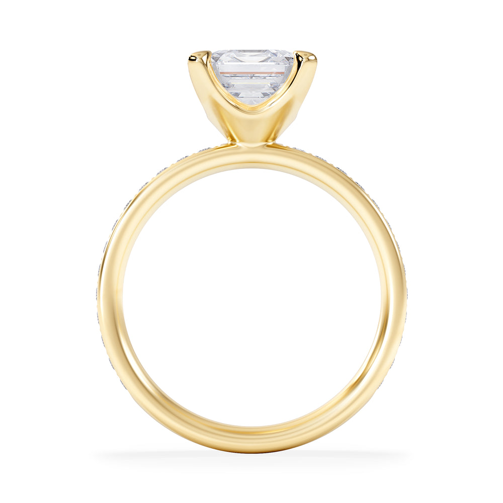 Origin 2.25ct Asscher Cut Lab Diamond Solitaire Engagement Ring with Side Stones in 18K Yellow Gold
