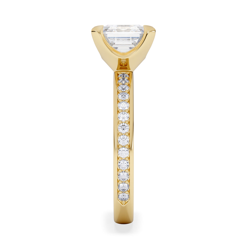 Origin 2.25ct Asscher Cut Lab Diamond Solitaire Engagement Ring with Side Stones in 18K Yellow Gold