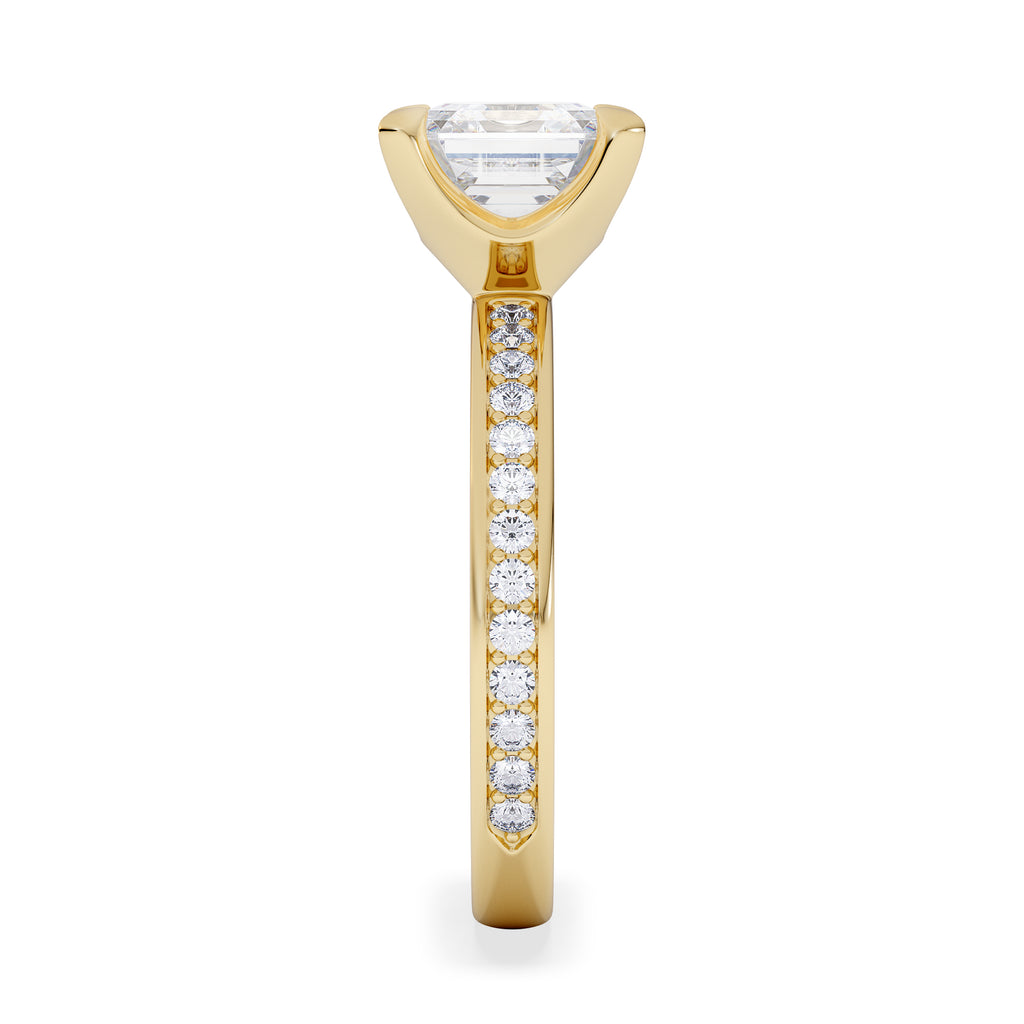 Origin 2.25ct Asscher Cut Lab Diamond Solitaire Engagement Ring with Side Stones in 18K Yellow Gold