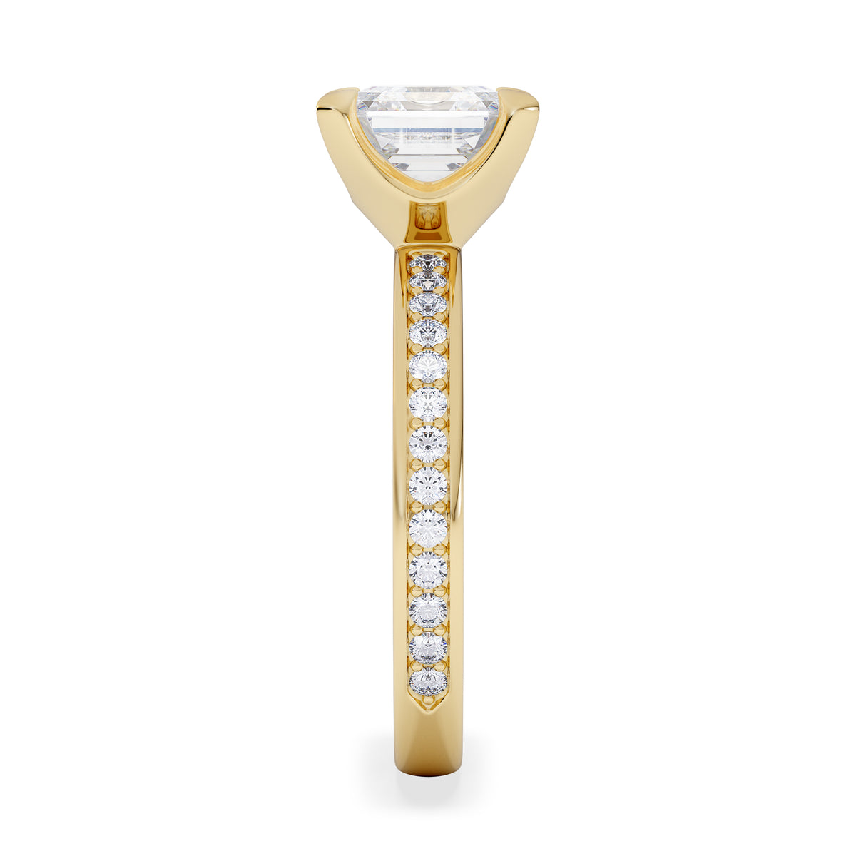 Origin 2.25ct Asscher Cut Lab Diamond Solitaire Engagement Ring with Side Stones in 18K Yellow Gold