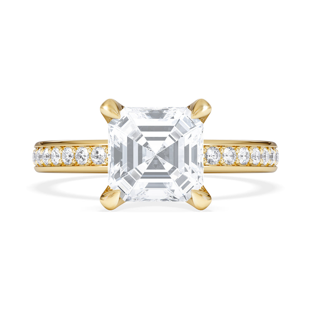 Origin 2.25ct Asscher Cut Lab Diamond Solitaire Engagement Ring with Side Stones in 18K Yellow Gold