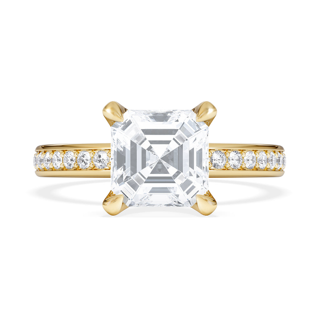 Origin 2.25ct Asscher Cut Lab Diamond Solitaire Engagement Ring with Side Stones in 18K Yellow Gold