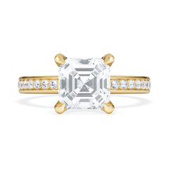 Origin 2.25ct Asscher Cut Lab Diamond Solitaire Engagement Ring with Side Stones in 18K Yellow Gold