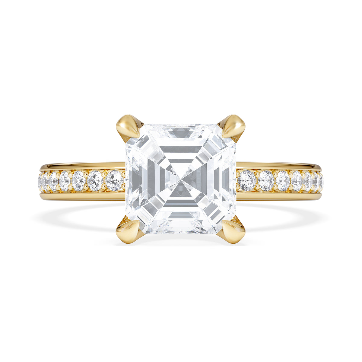 Origin 2.25ct Asscher Cut Lab Diamond Solitaire Engagement Ring with Side Stones in 18K Yellow Gold