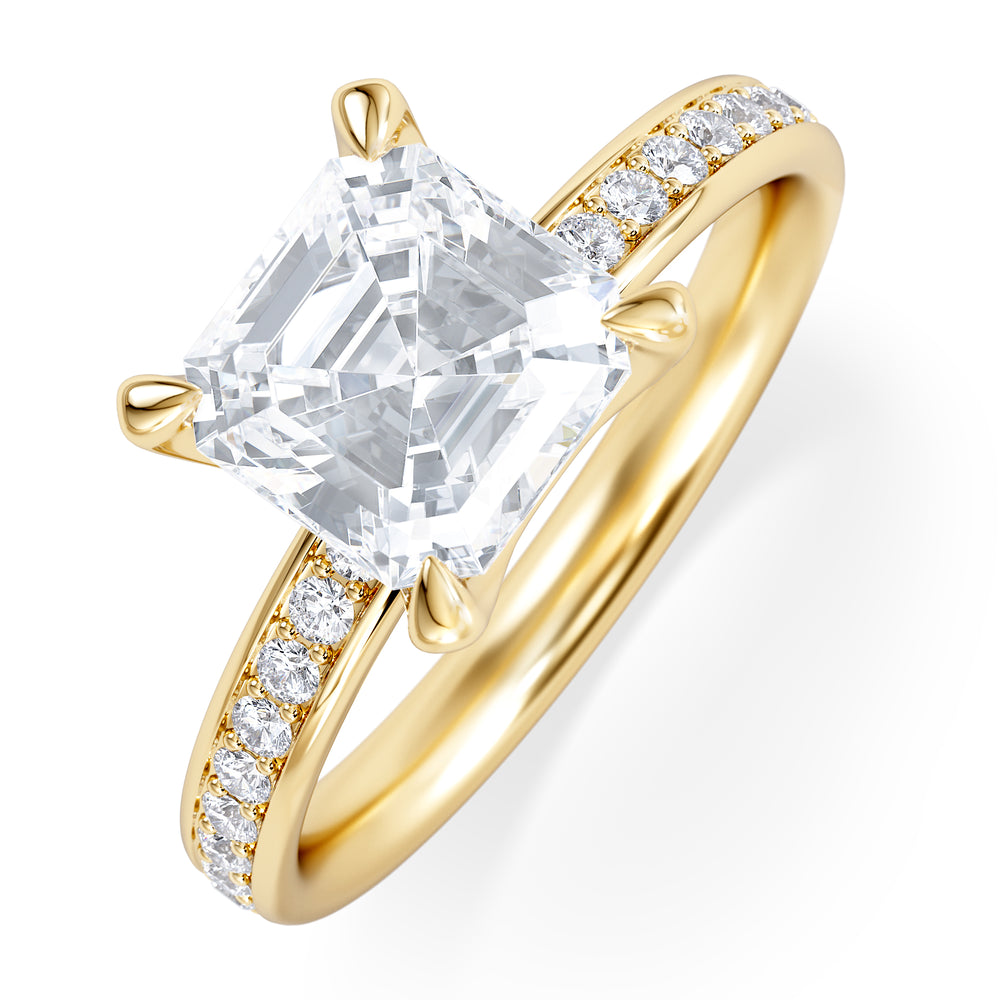Origin 2.25ct Asscher Cut Lab Diamond Solitaire Engagement Ring with Side Stones in 18K Yellow Gold