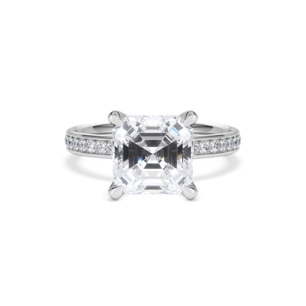 Origin 3.30ct Asscher Cut Lab Diamond Solitaire Engagement Ring with Side Stones in Platinum
