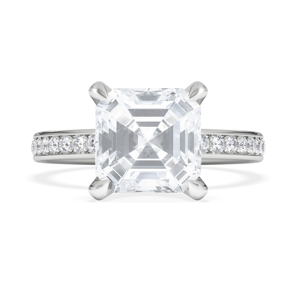 Origin 3.30ct Asscher Cut Lab Diamond Solitaire Engagement Ring with Side Stones in Platinum