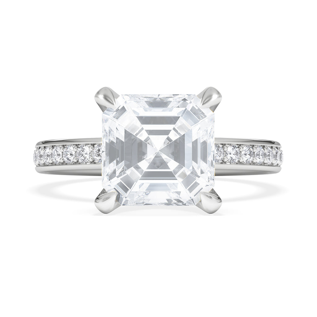 Origin 3.30ct Asscher Cut Lab Diamond Solitaire Engagement Ring with Side Stones in Platinum