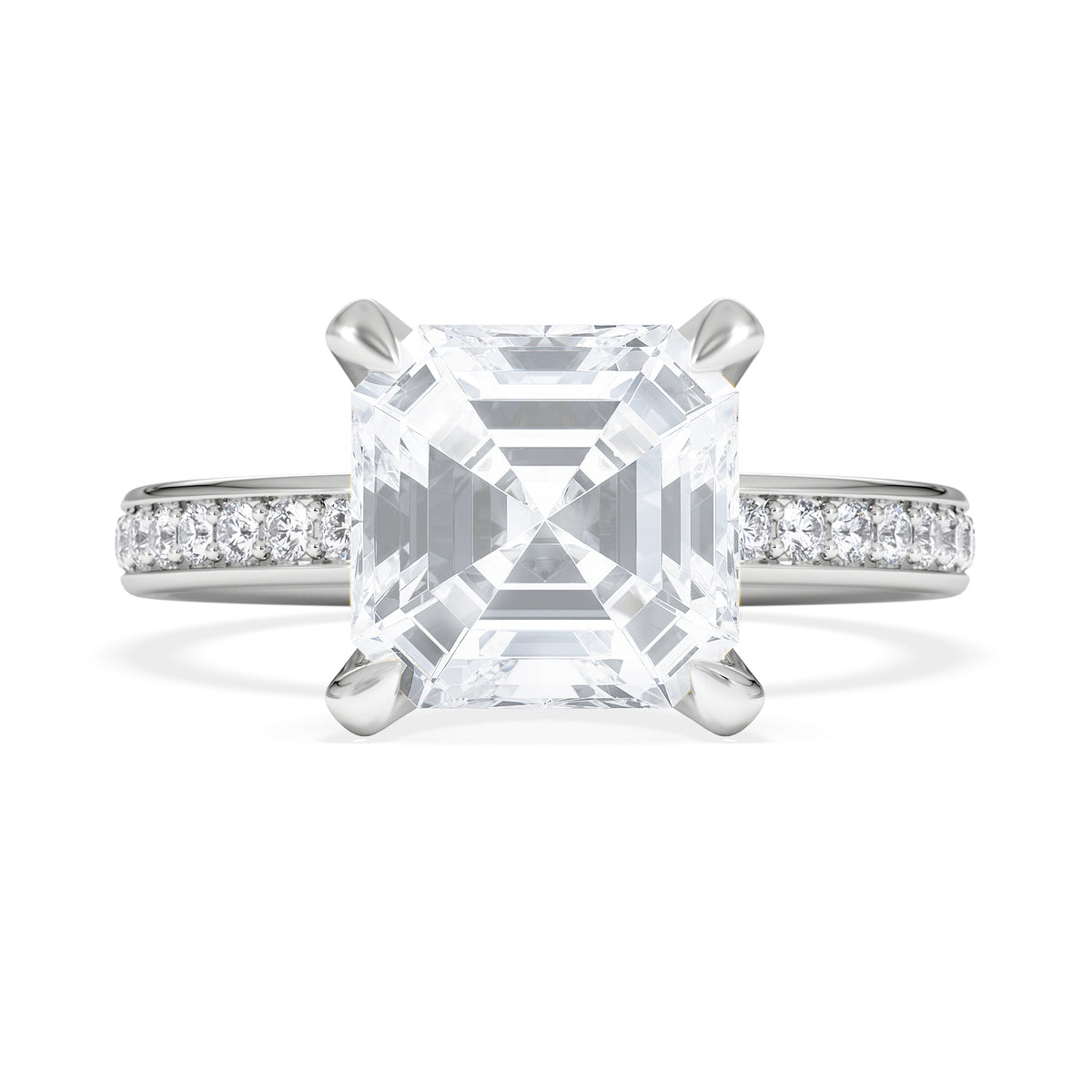Origin 3.30ct Asscher Cut Lab Diamond Solitaire Engagement Ring with Side Stones in 18K White Gold
