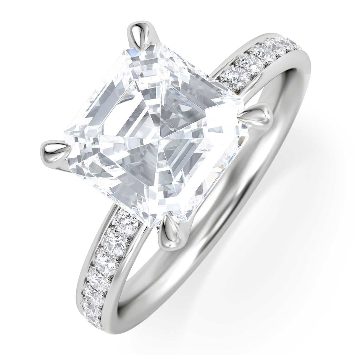 Origin 3.30ct Asscher Cut Lab Diamond Solitaire Engagement Ring with Side Stones in Platinum