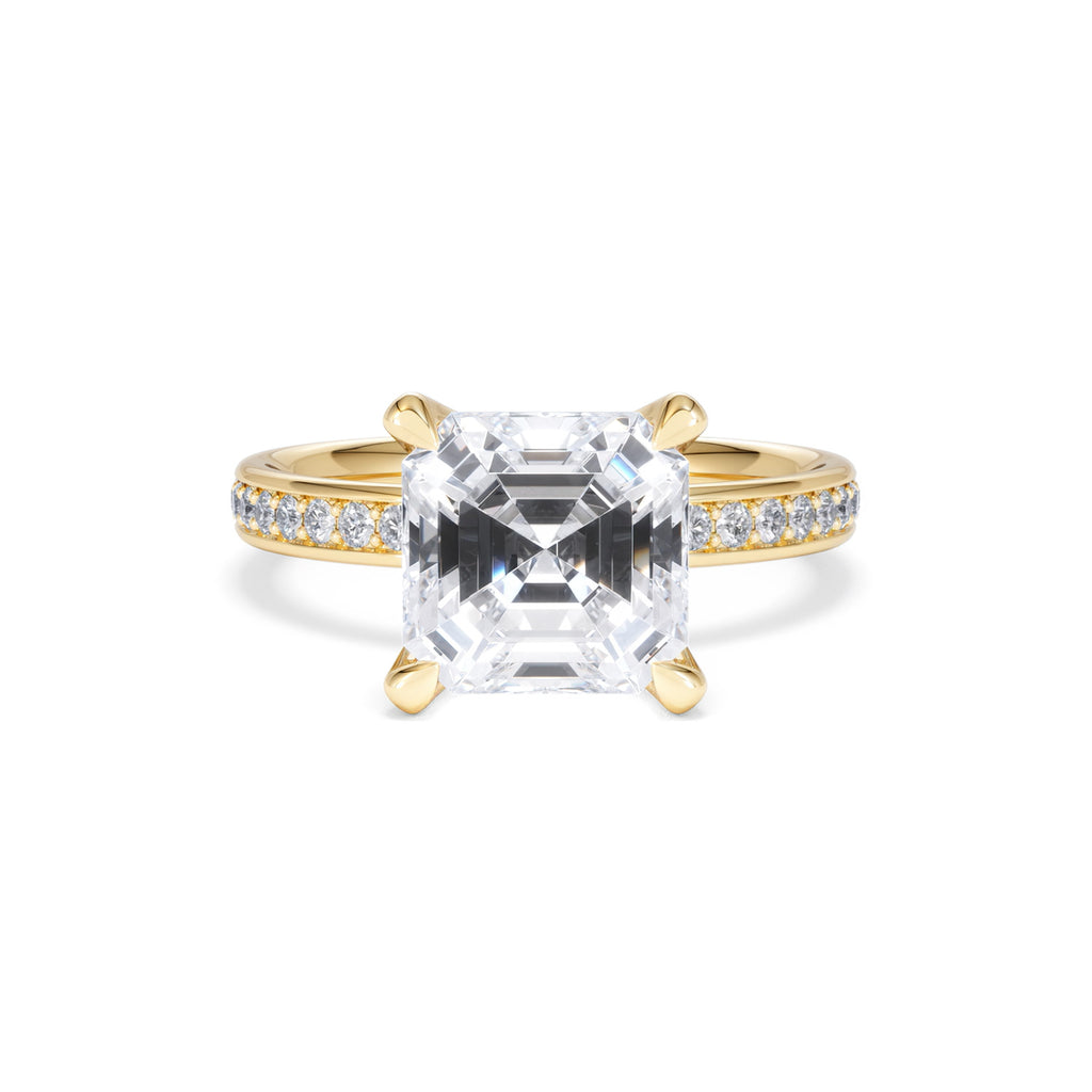 Origin 3.30ct Asscher Cut Lab Diamond Solitaire Engagement Ring with Side Stones in 18K Yellow Gold
