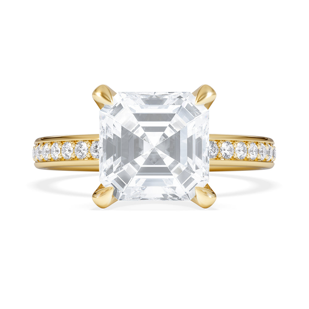 Origin 3.30ct Asscher Cut Lab Diamond Solitaire Engagement Ring with Side Stones in 18K Yellow Gold