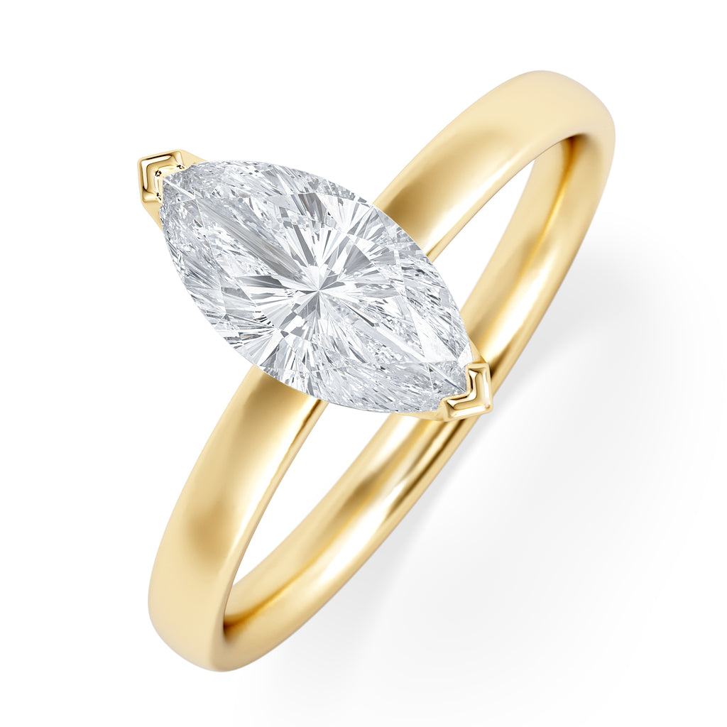 Origin 1.00ct Marquise Cut Lab Diamond Solitaire Engagement Ring in 18K Yellow Gold