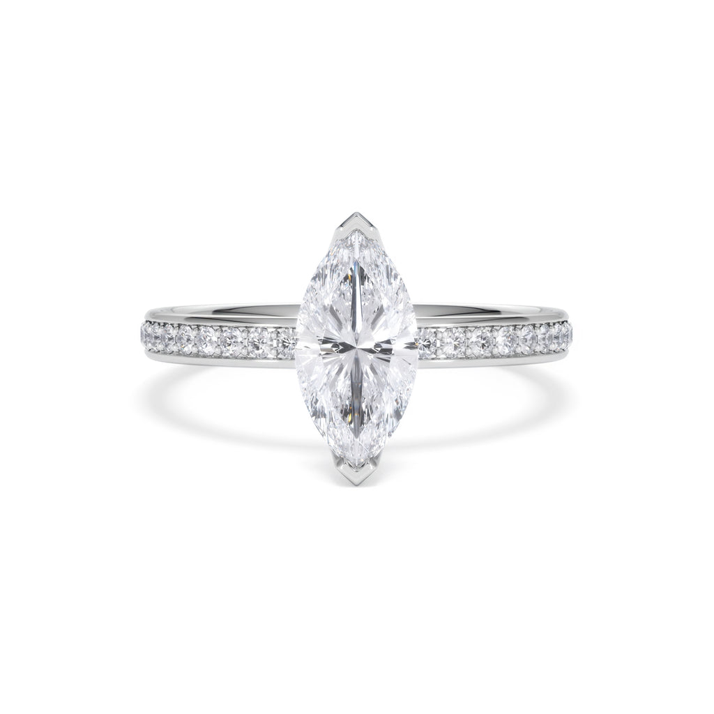 Origin 1.25ct Marquise Cut Lab Diamond Solitaire Engagement Ring with Side Stones in 18K White Gold