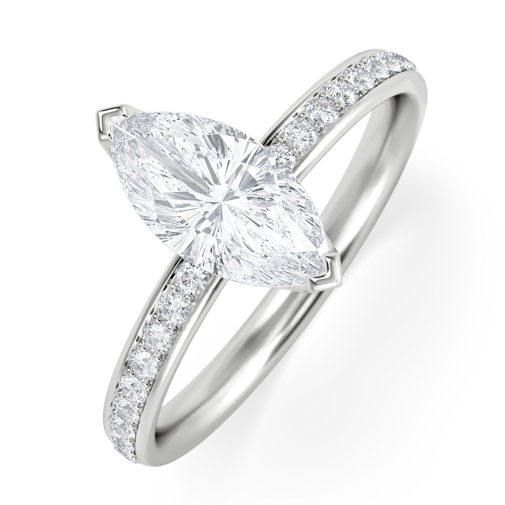 Origin 1.25ct Marquise Cut Lab Diamond Solitaire Engagement Ring with Side Stones in 18K White Gold