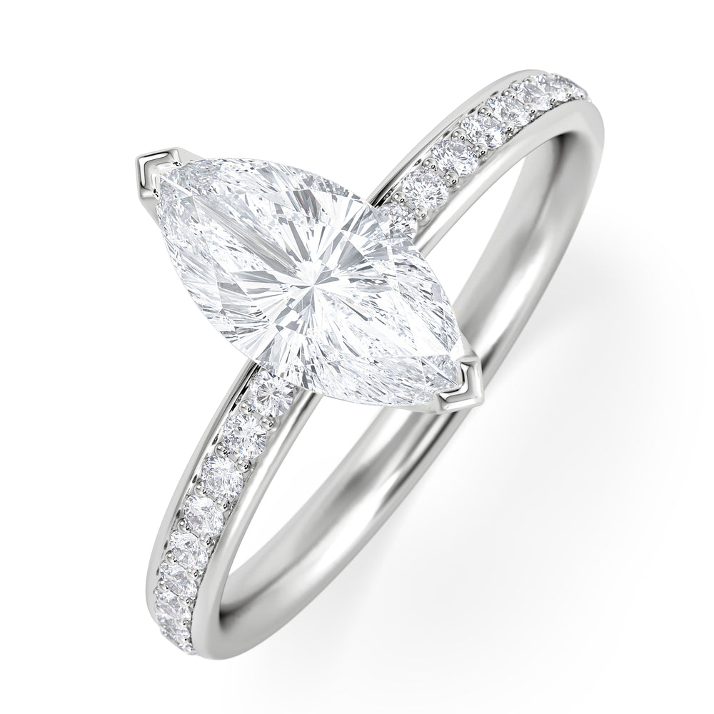 Origin 1.25ct Marquise Cut Lab Diamond Solitaire Engagement Ring with Side Stones in Platinum