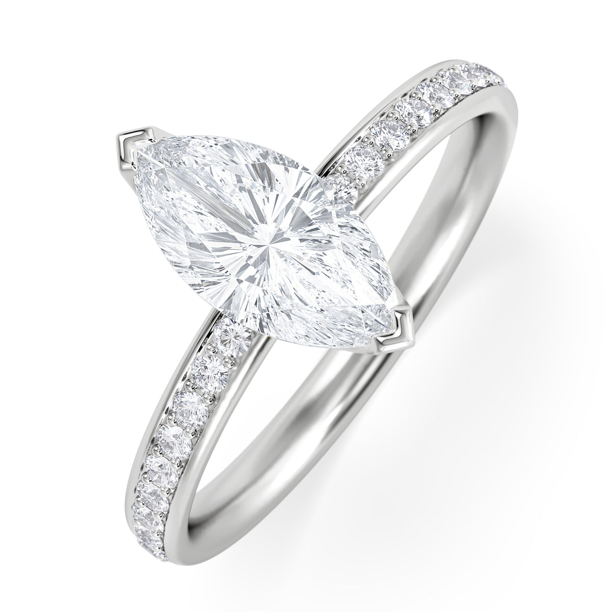 Origin 1.25ct Marquise Cut Lab Diamond Solitaire Engagement Ring with Side Stones in Platinum