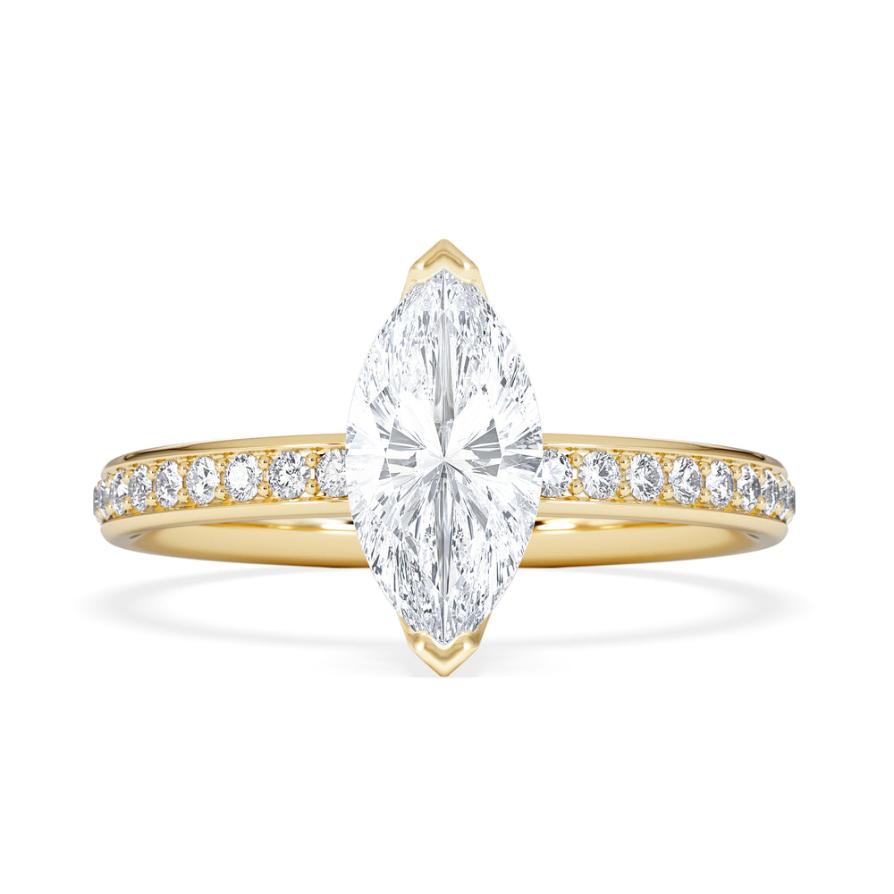 Origin 1.25ct Marquise Cut Lab Diamond Solitaire Engagement Ring with Side Stones in 18K Yellow Gold