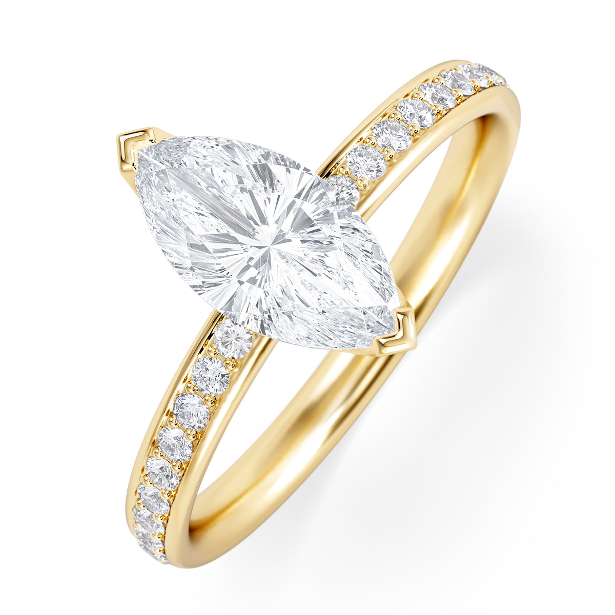 Origin 1.25ct Marquise Cut Lab Diamond Solitaire Engagement Ring with Side Stones in 18K Yellow Gold