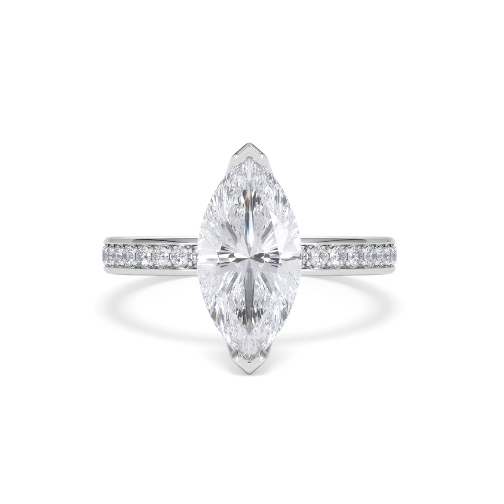 Origin 2.25ct Marquise Cut Lab Diamond Solitaire Engagement Ring with Side Stones in 18K White Gold