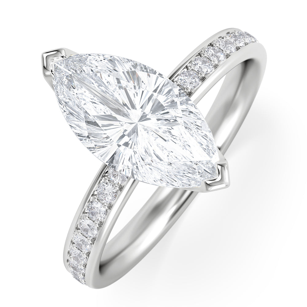 Origin 2.25ct Marquise Cut Lab Diamond Solitaire Engagement Ring with Side Stones in Platinum
